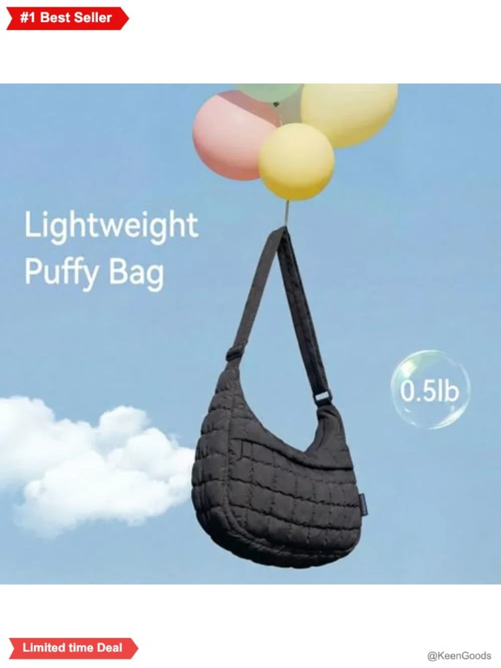 Nylon Quilted Puffer Crossbody Hobo Bag Lightweight Adjustable Strap